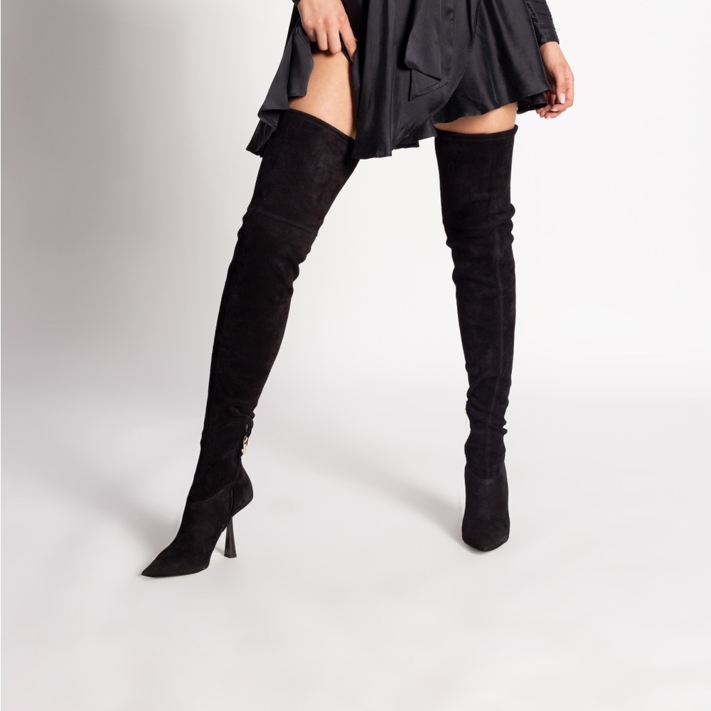 Jimmy Choo Bryson 100 Black Suede Over-the-Knee Thigh High Boots 36.5